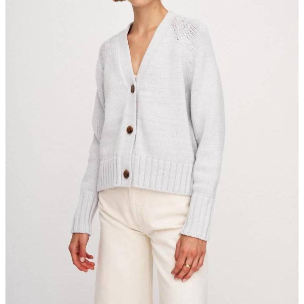 NEW WHITE + WARREN cotton rope button cardigan in pale grey